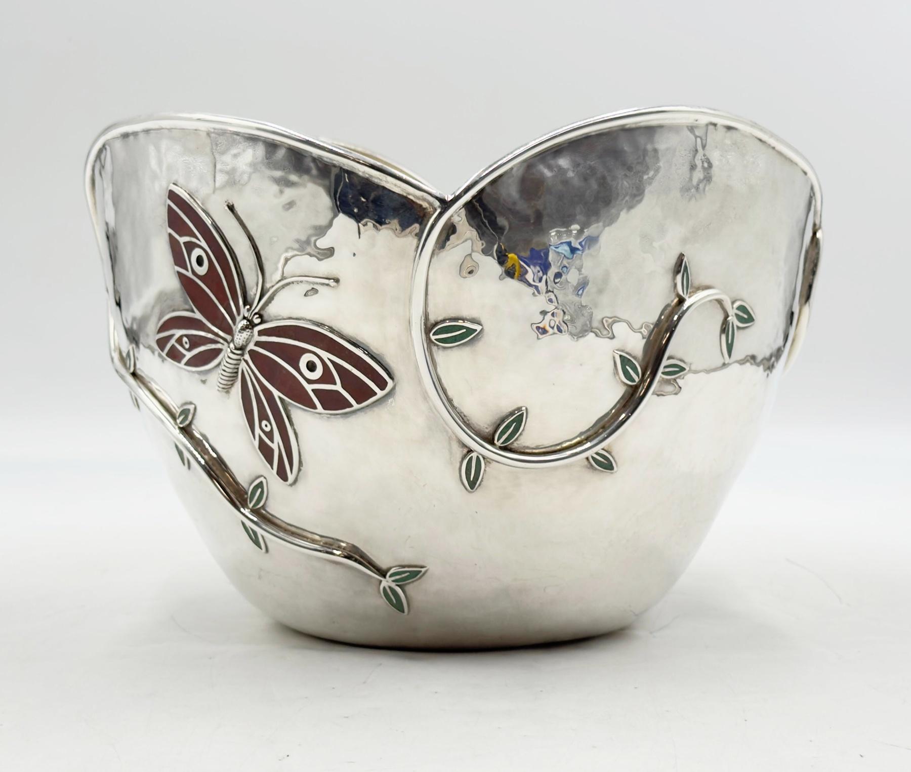 Late 20th Century Butterfly Garden Ice Bucket by Emilia Castillo – Silverplate, Jasper & Turquoise For Sale