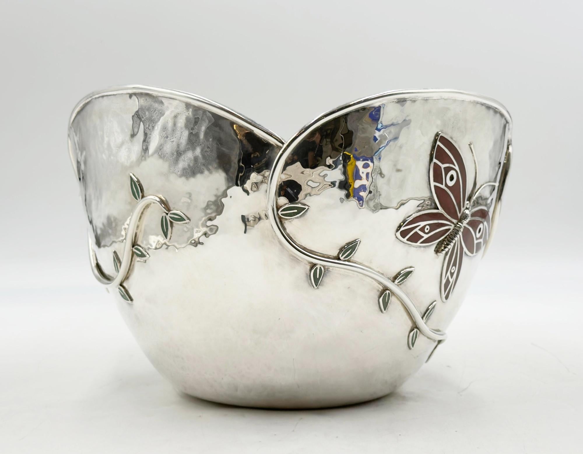 Silver Plate Butterfly Garden Ice Bucket by Emilia Castillo – Silverplate, Jasper & Turquoise For Sale