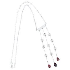Butterfly Garnet Drop and Diamond Pendant 18 Karat White Gold Chain Necklace