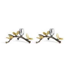 Pair of butterfly Ginkgo Candleholders - Made from Oxidised Nickel-plated Brass.