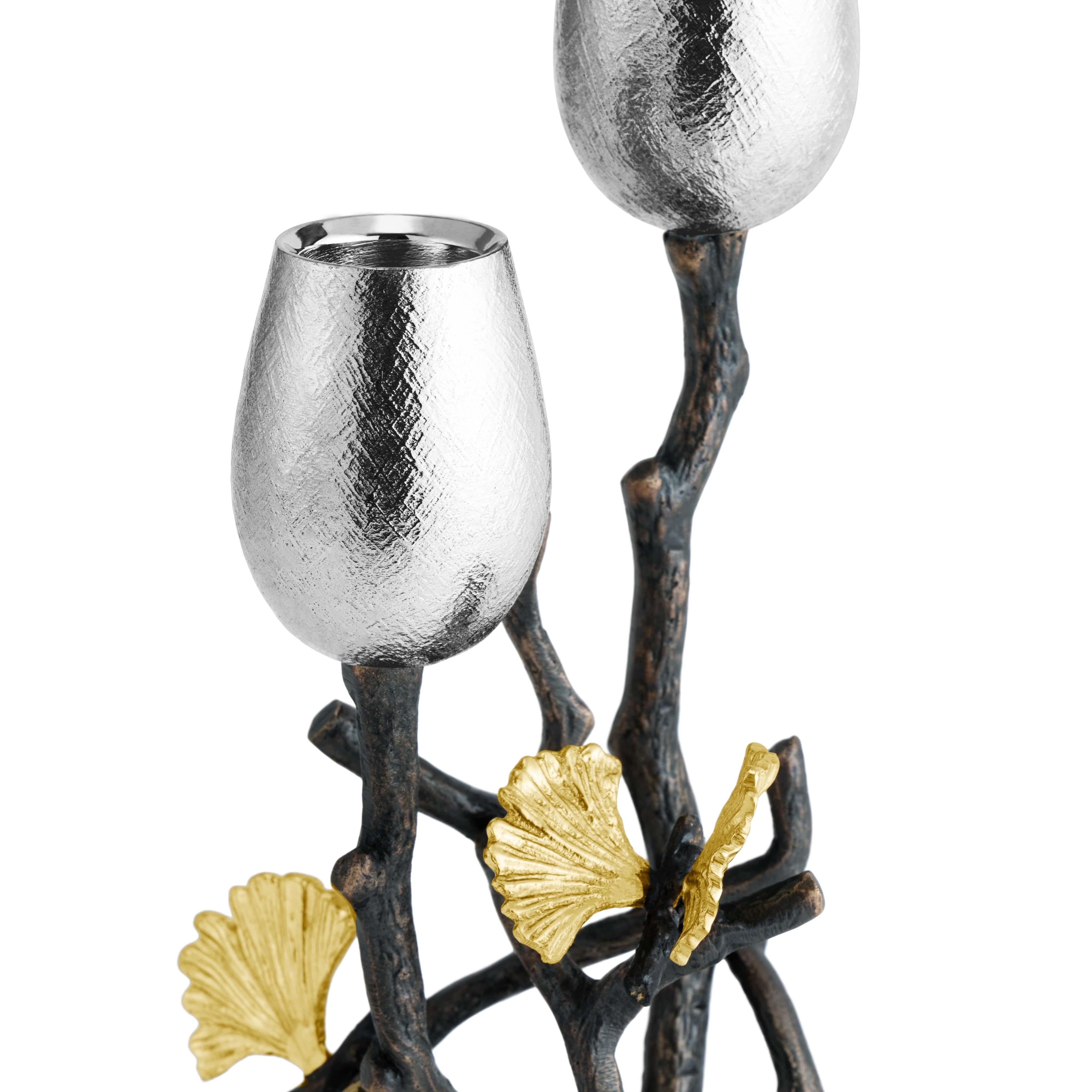 Moderno Candelieri Butterfly Ginkgo, modello lungo in ottone nichelato ossidato in vendita