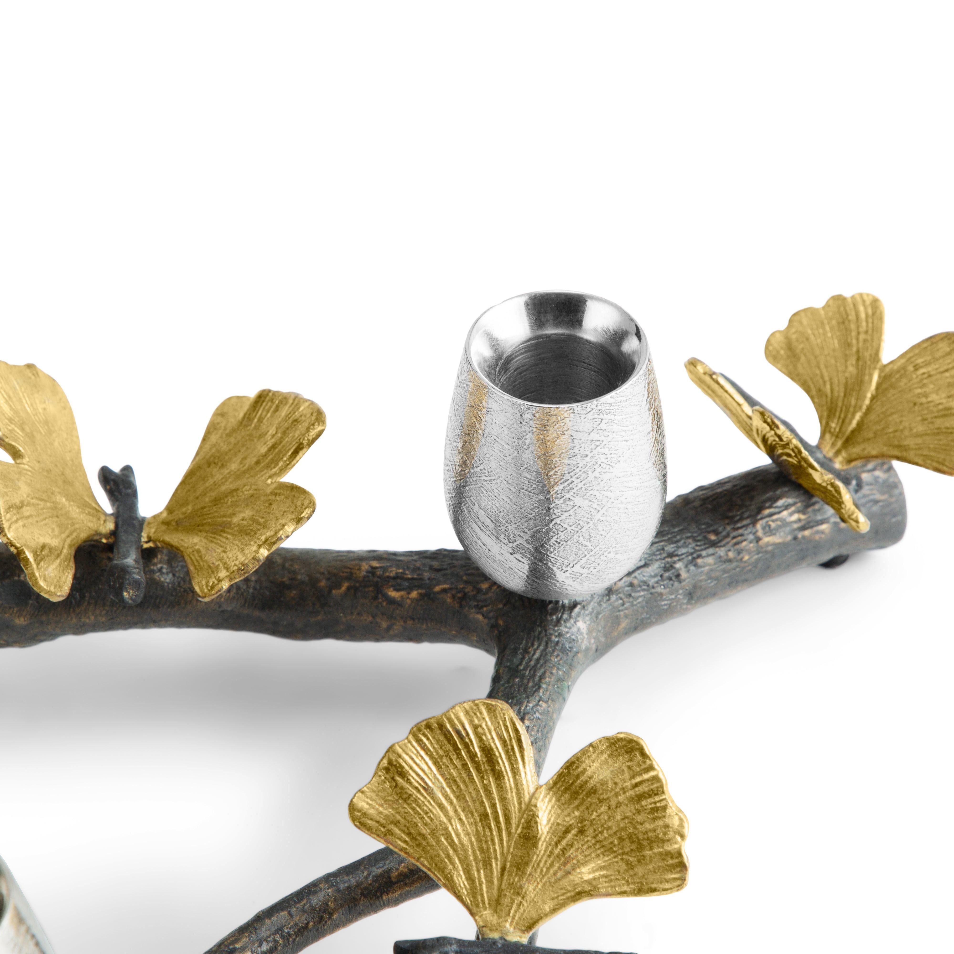 Placcato Candelieri Butterfly Ginkgo, modello lungo in ottone nichelato ossidato in vendita