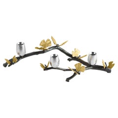 Candeleros Ginkgo Mariposa, modelo largo de latón niquelado oxidado