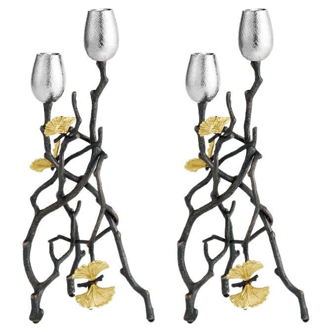 Butterfly Ginkgo Candlesticks - Made from Oxidised Nickel-plated Brass.