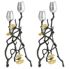 Butterfly Ginkgo Candlesticks - Made from Oxidised Nickel-plated Brass.
