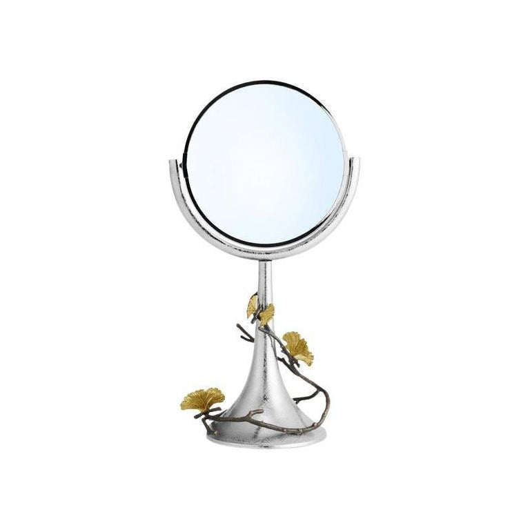 Butterfly Ginkgo Silver-Tone Metal Vanity Mirror