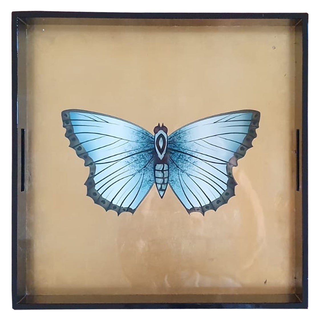 This is a very unique and special piece
this Butterfly Golden lacquered tray is the perfect item to lighten up your space 
elegant with a 40s vibe but at the same time very contemporary.
 