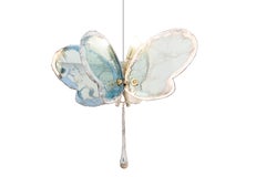 Butterfly 40 contemporary pendant Lamp, art glas Silvered, jade color, Brass