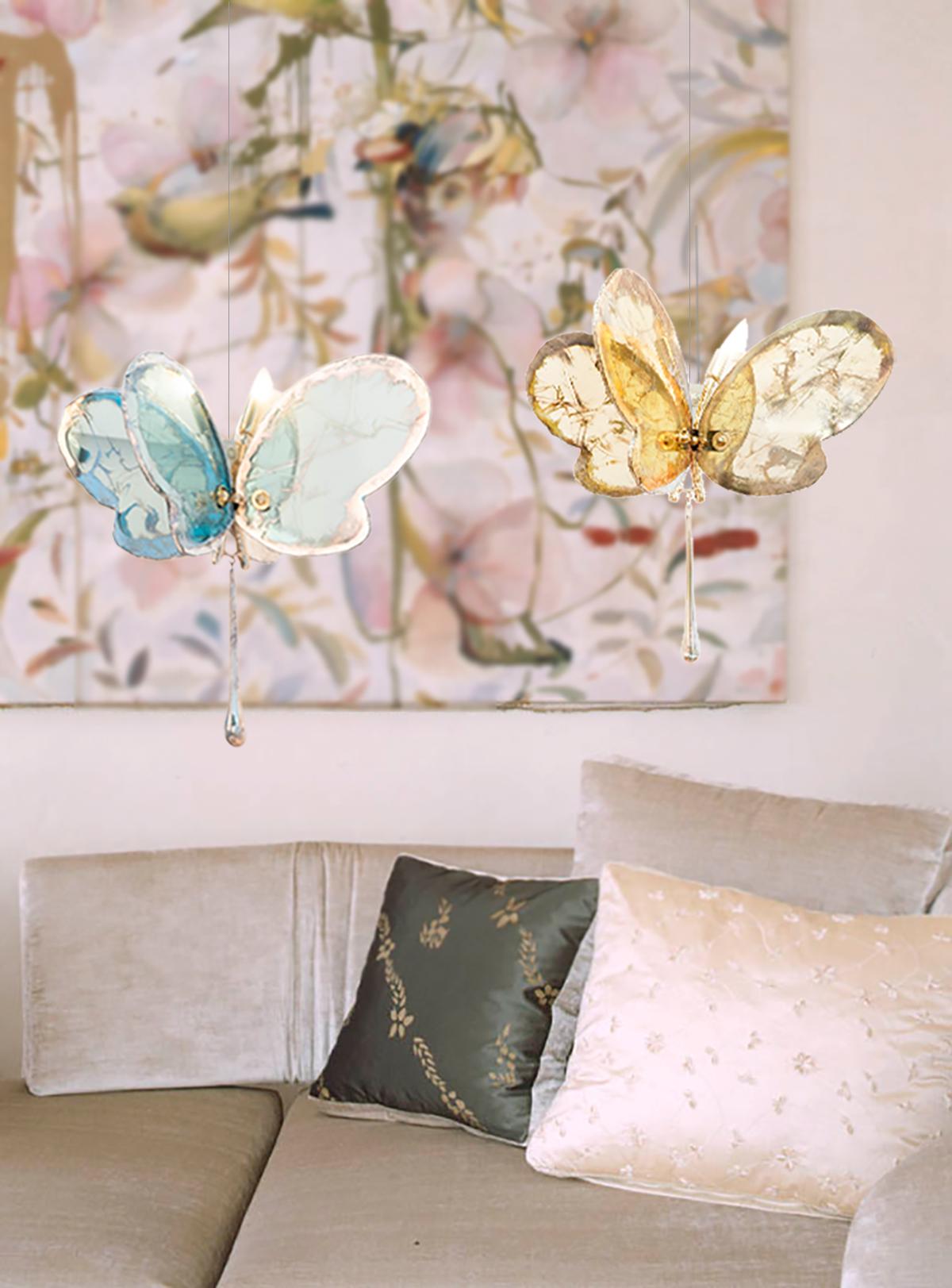 Lampada a sospensione contemporanea Butterfly 40 art glas Argentato, colore bianco, ottone in vendita 3