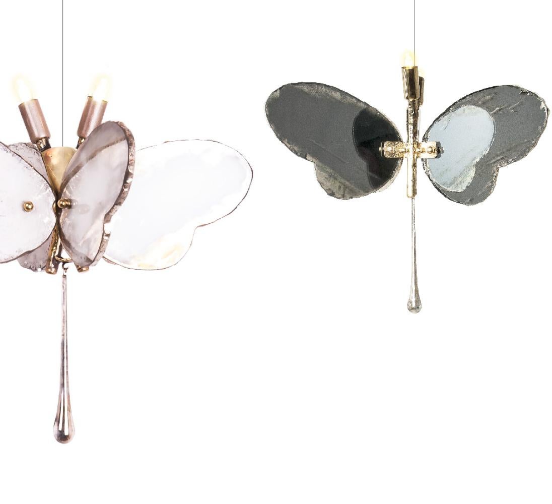  Butterfly 40 contemporary pendant Lamp art glas Silvered, grey color, Brass   For Sale 1