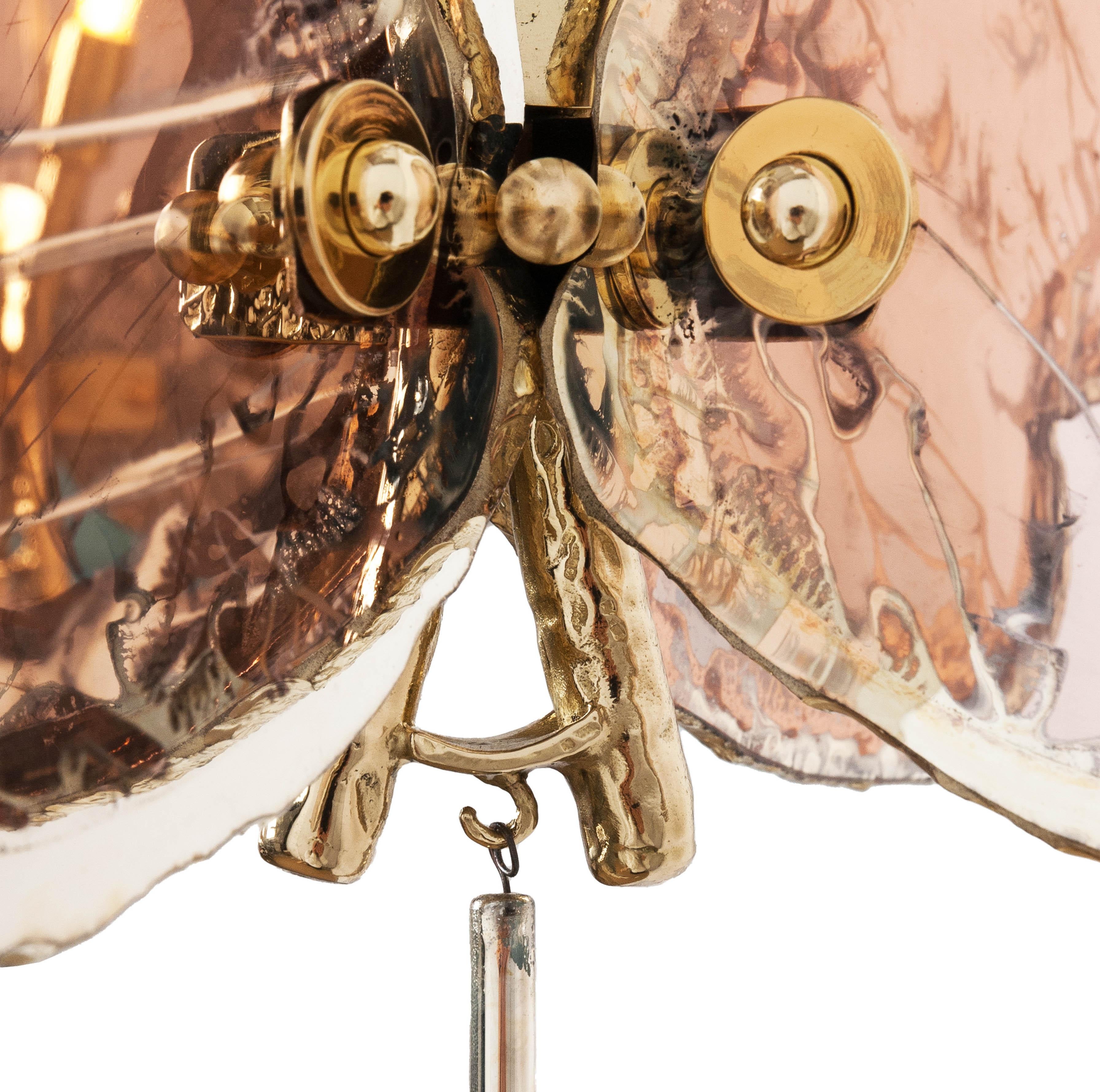  Lampe à suspension contemporaine papillon 40, verre d'art argenté, couleur rose, laiton    Neuf - En vente à Pietrasanta, IT