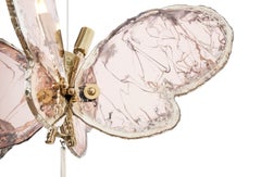 Lampada a sospensione contemporanea Butterfly 40, vetro artistico argentato, colore rosa, ottone