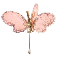 Butterfly Hanging Lamp Rose Silvered Glass, Brass Body, Crystal Drop