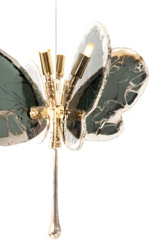 Butterfly 40 contemporary pendant Lamp, art glas Silvered, grey color, Brass