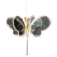 Butterfly 40 contemporary pendant Lamp, art glas Silvered, grey color, Brass  