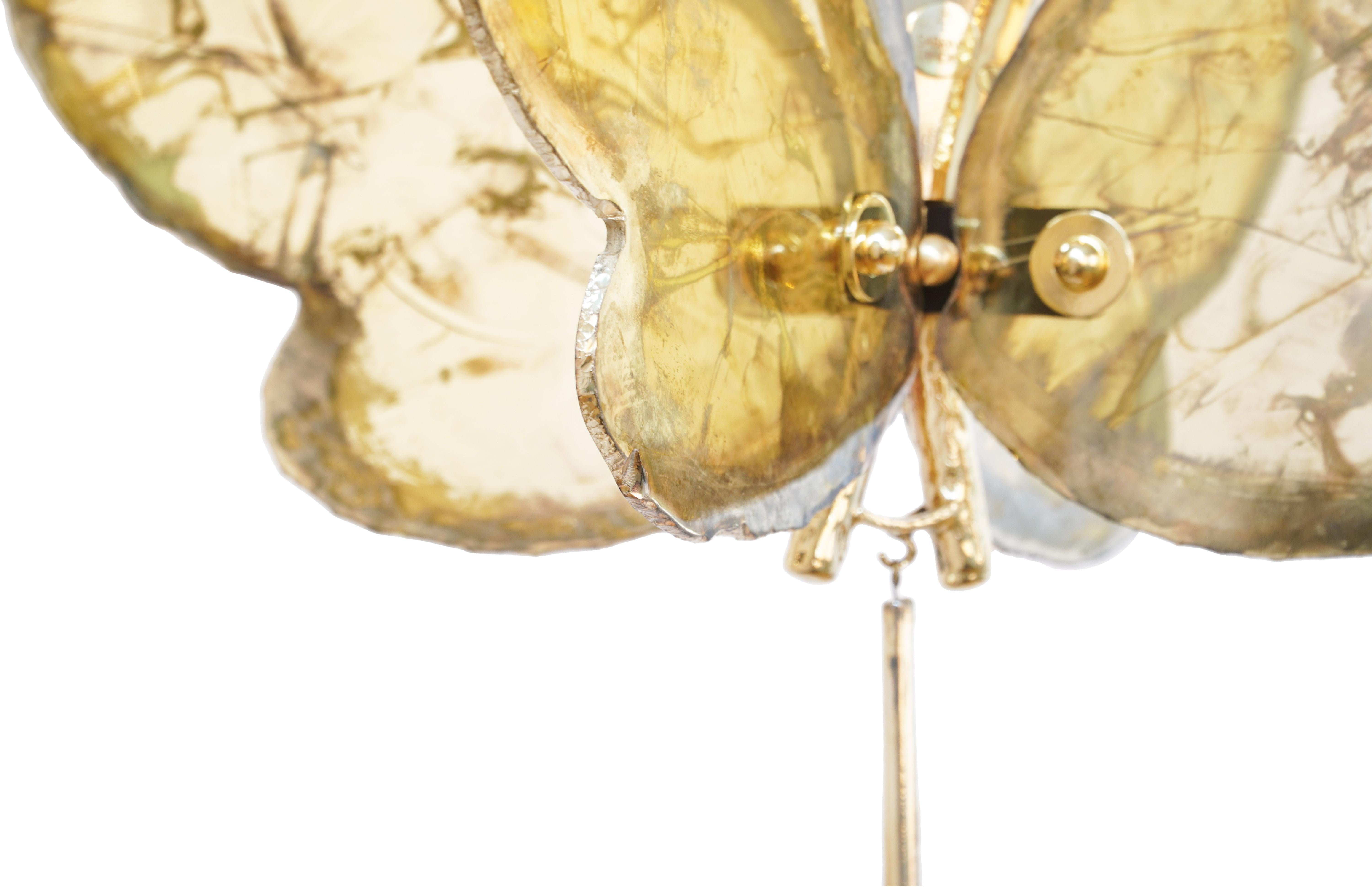   Butterfly 40 contemporary pendant Lamp, art Silvered Glass,  sun color, Bras In New Condition For Sale In Pietrasanta, IT