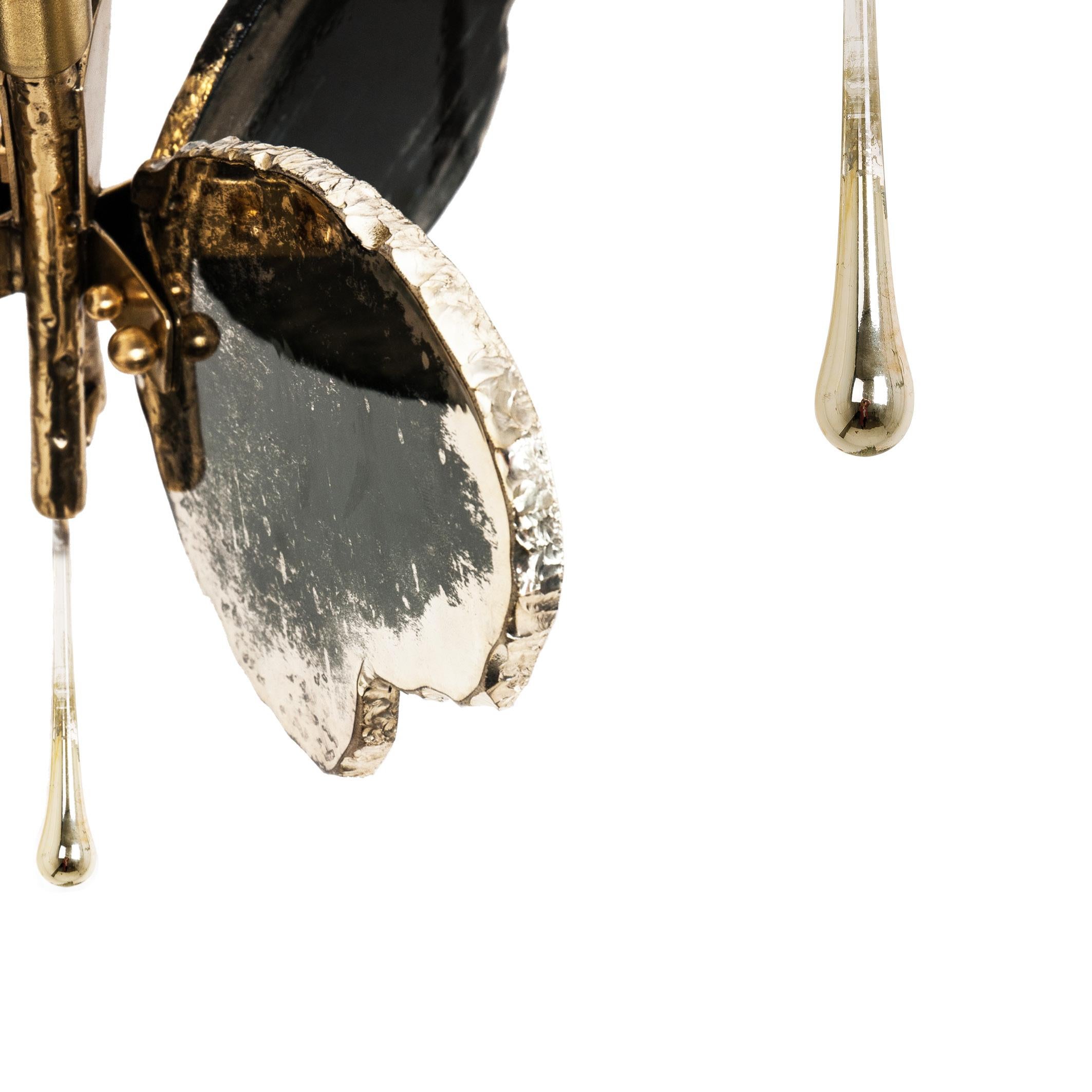 Lampe à suspension contemporaine papillon 40, verre d'art argenté, couleur blanche, laiton   en vente 4