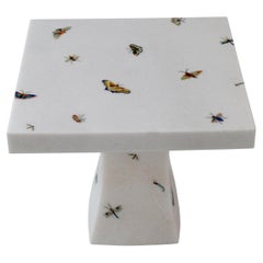 Butterfly Inlay Table in White Marble Handcrafted in India by Stephanie Odegard