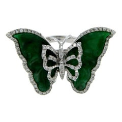 Butterfly Jade Ring 18k White Gold