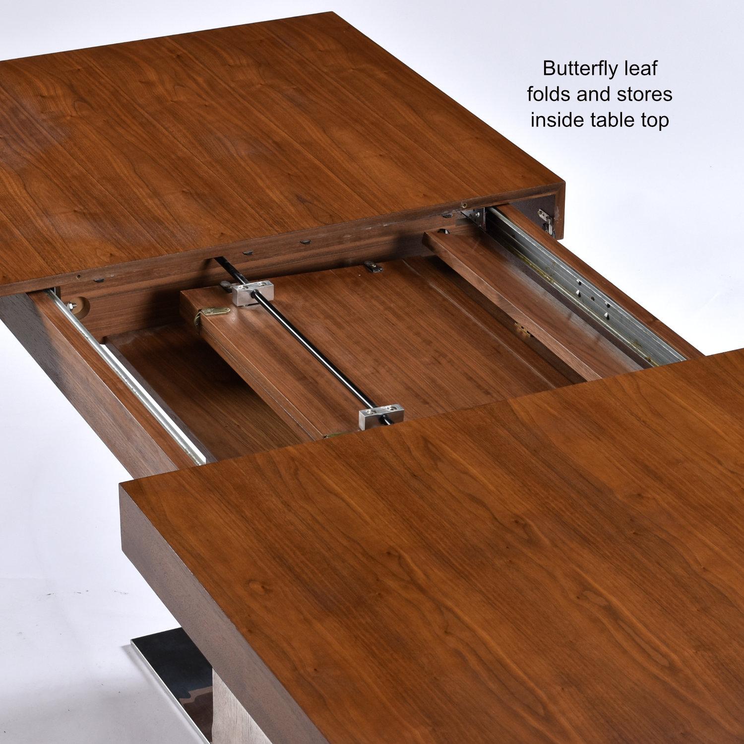 Butterfly Leaf Expanding Modern Walnut Pedestal Dining or Conference Table For Sale 4