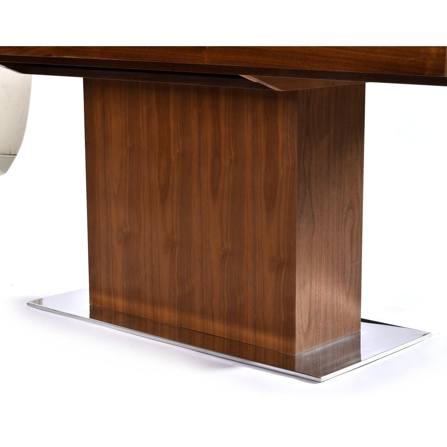 Butterfly Leaf Expanding Modern Walnut Pedestal Dining or Conference Table For Sale 1