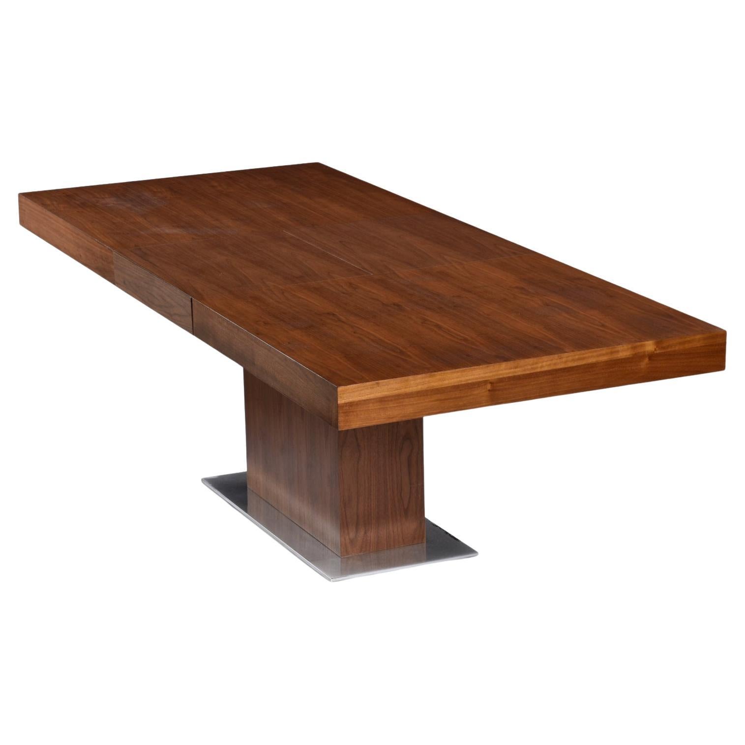 Butterfly Leaf Expanding Modern Walnut Pedestal Dining or Conference Table For Sale
