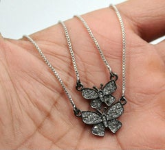 Butterfly Minimalist Pendant 925 Silver Pave Diamond Dainty Pendant Charm Gift.