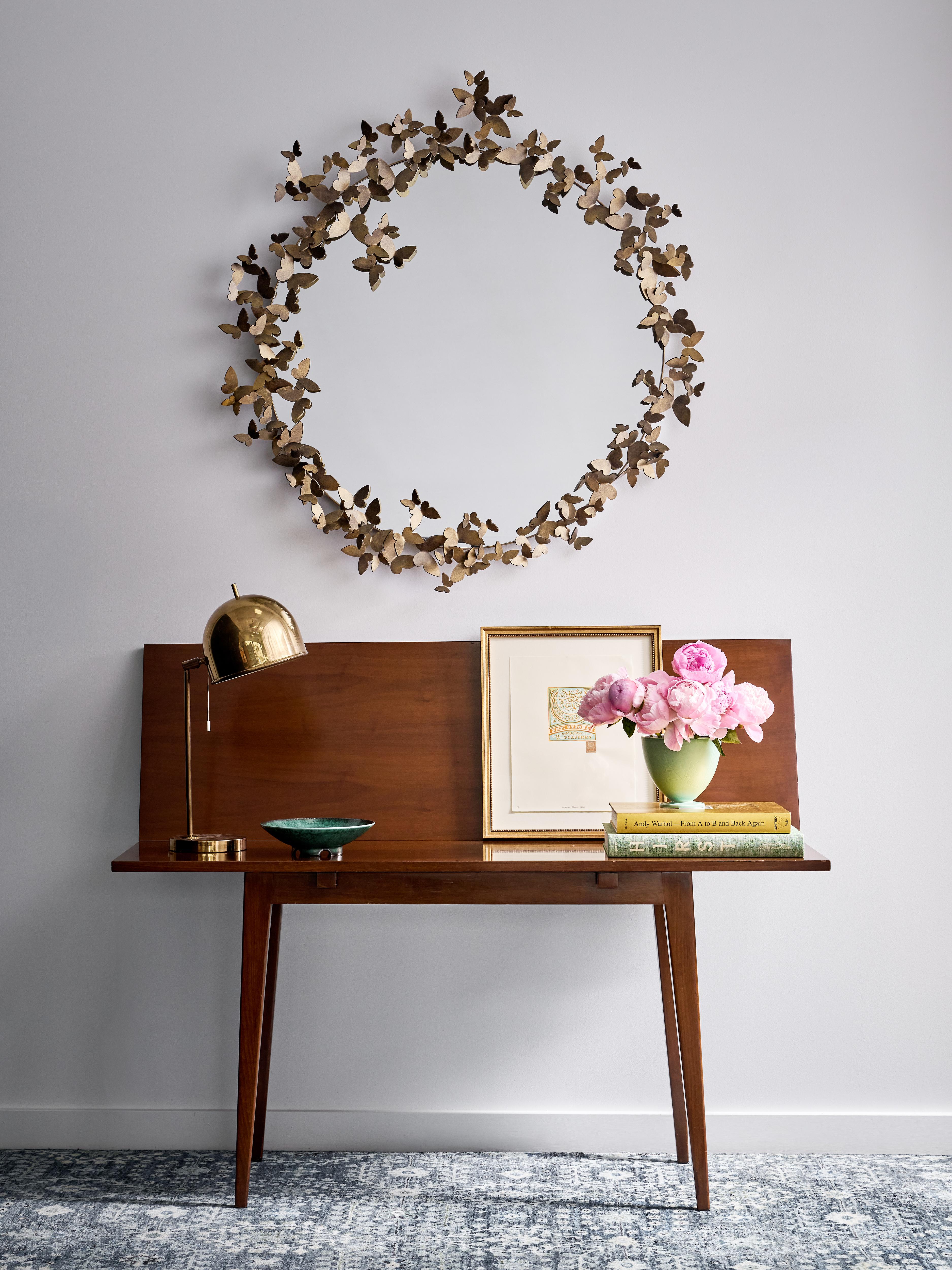 North American Butterfly Mirror in Aged Silver For Sale
