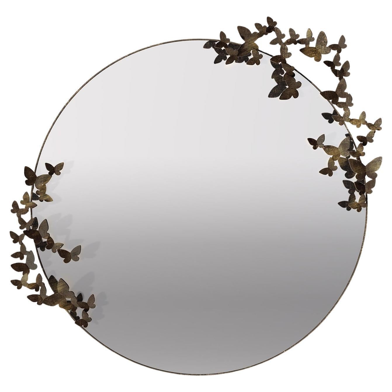 Butterfly Mirror, Lighter Version in Gold Rubbed Black For Sale