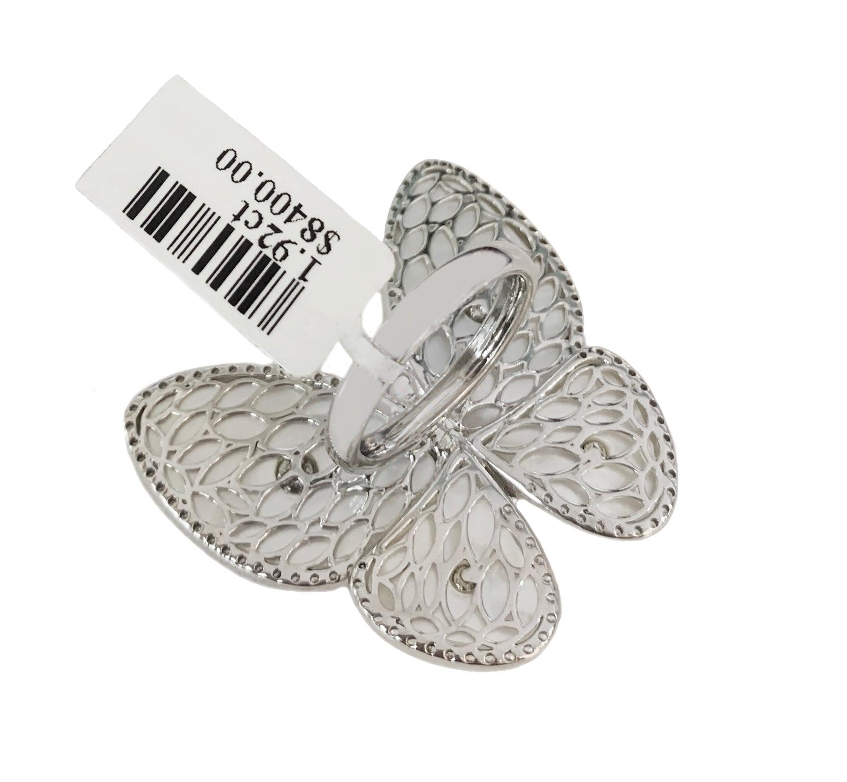 Butterfly MOP Ring With Diamonds In Good Condition For Sale In New York, NY