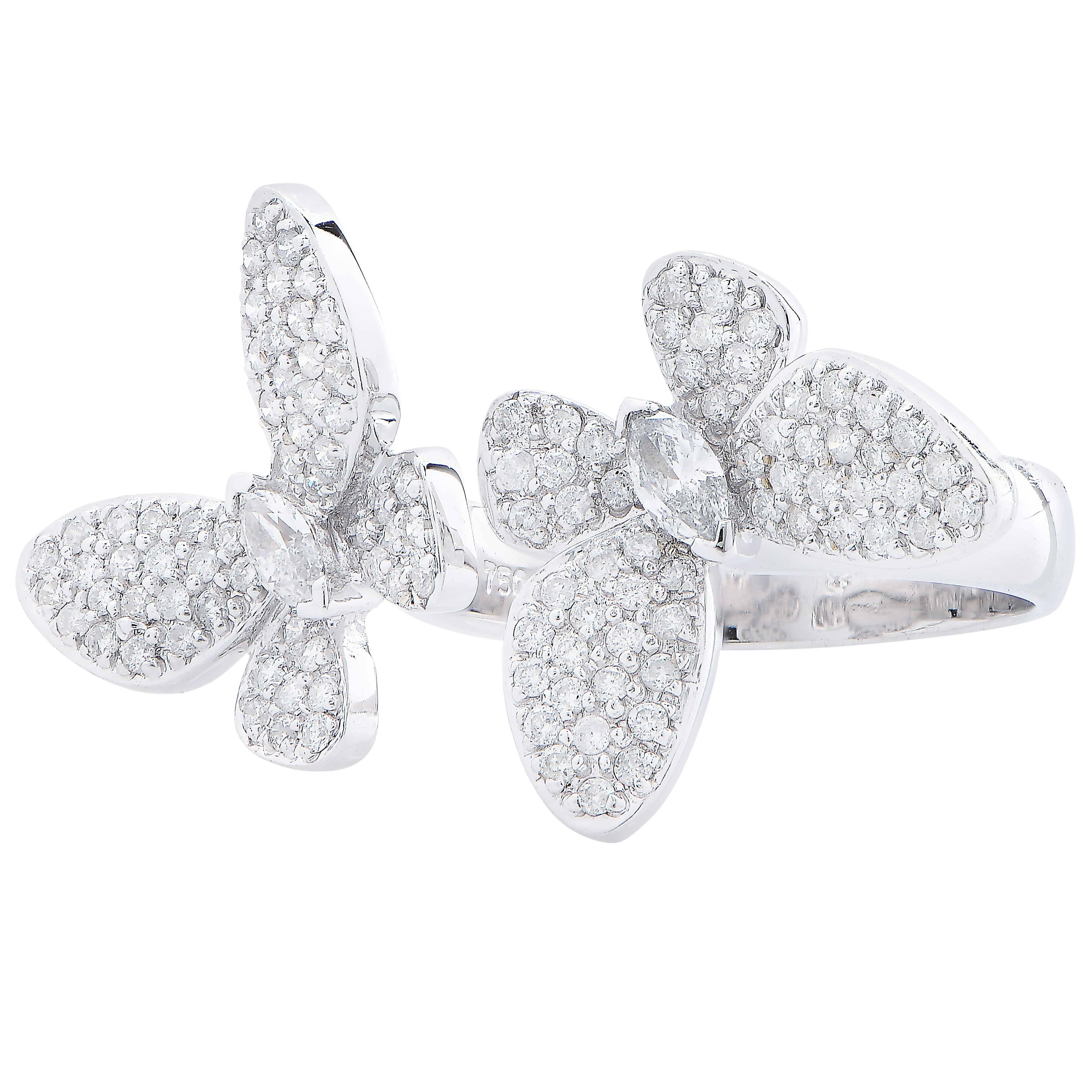 Modern Butterfly Motif Diamond 18 Karat White Gold Ring