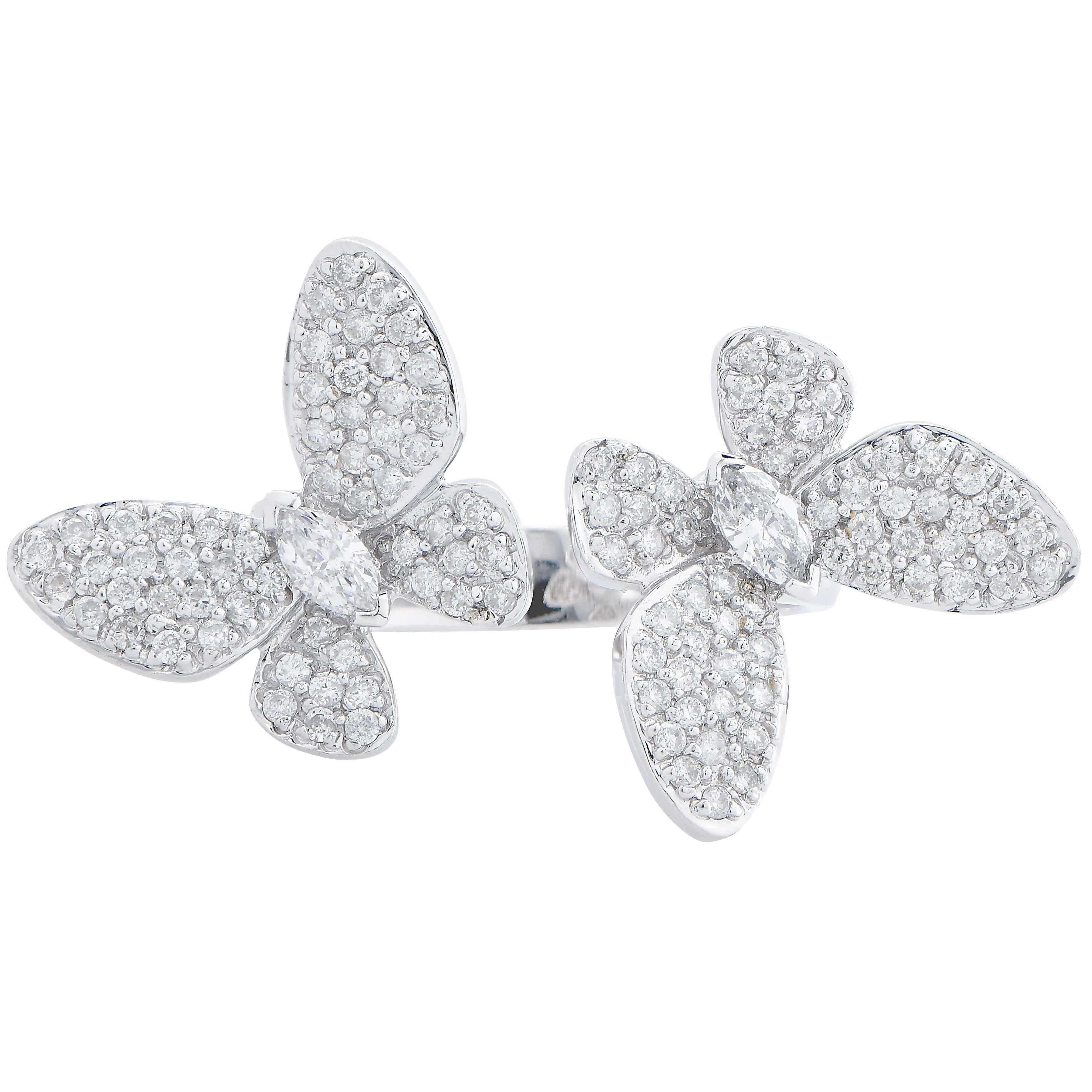 Butterfly Motif Diamond 18 Karat White Gold Ring In Excellent Condition In Bay Harbor Islands, FL