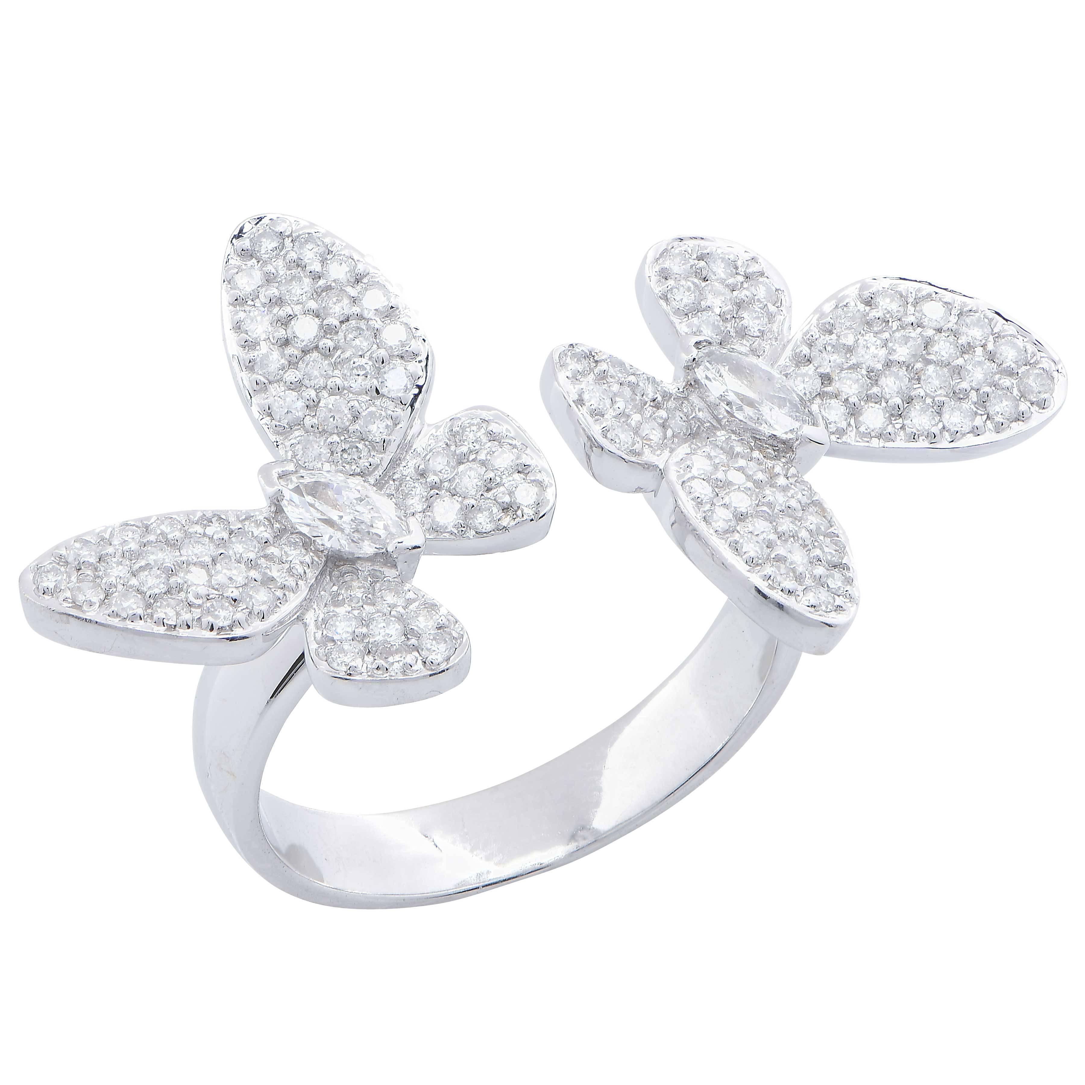 Butterfly Motif Diamond 18 Karat White Gold Ring