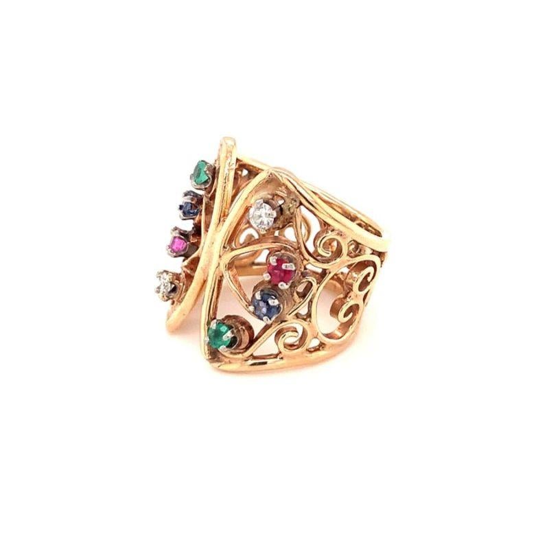 Butterfly Multi-Gem 14K Yellow Gold Ring, circa 1960s In Good Condition For Sale In Beverly Hills, CA