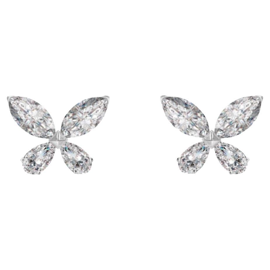 Butterfly Natural Diamond Earrings in 18K White Gold For Sale