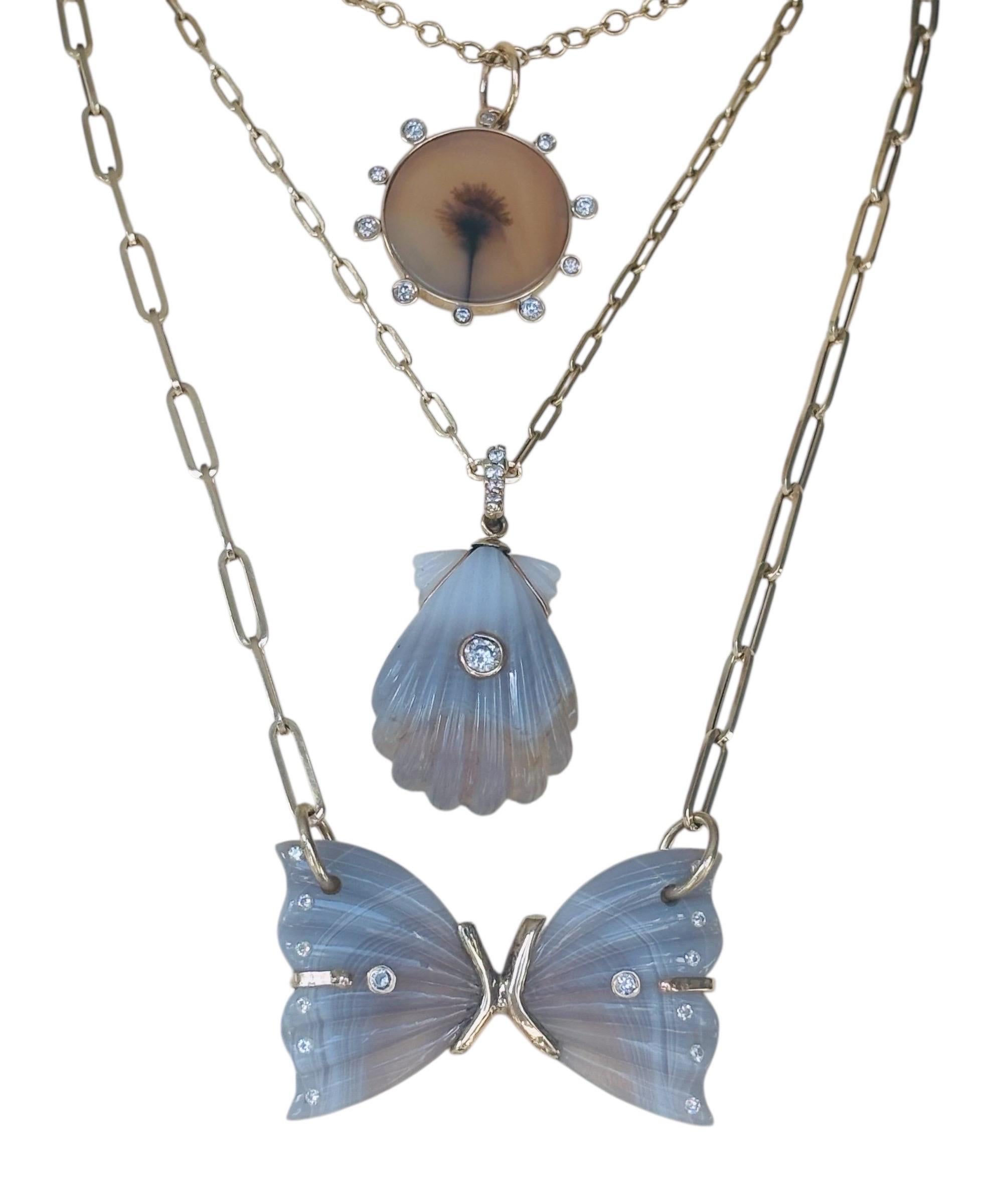 CHAîne Paperclip de 14 carats, agate de Laguna, diamants et or en vente 3