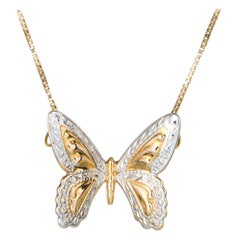 Butterfly Necklace Vintage 14 Karat Gold Two-Tone Estate Fine Jewelry Chain