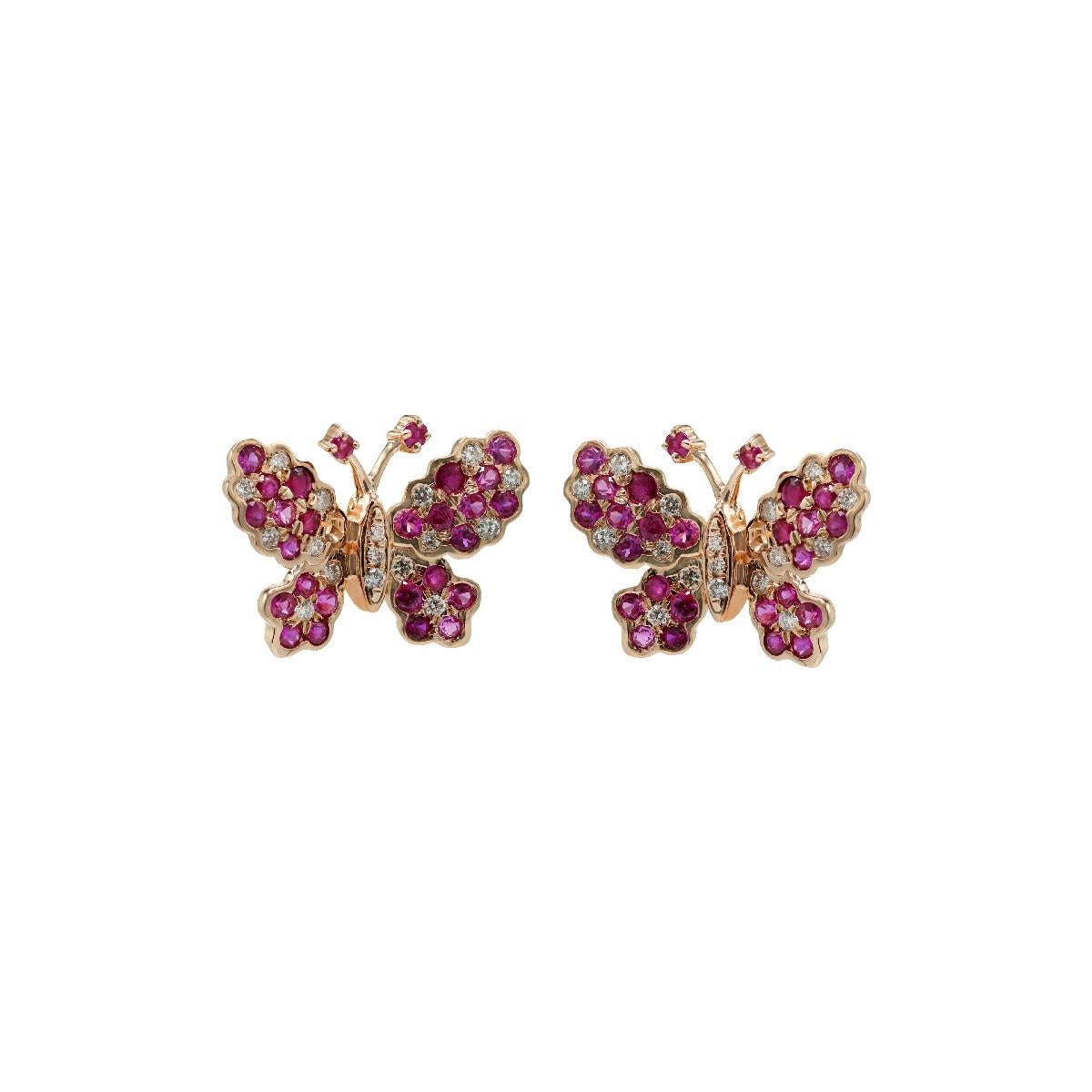  Butterfly Necklace with long chain with Diamonds, Rubies  and 18K Gold For Sale 5