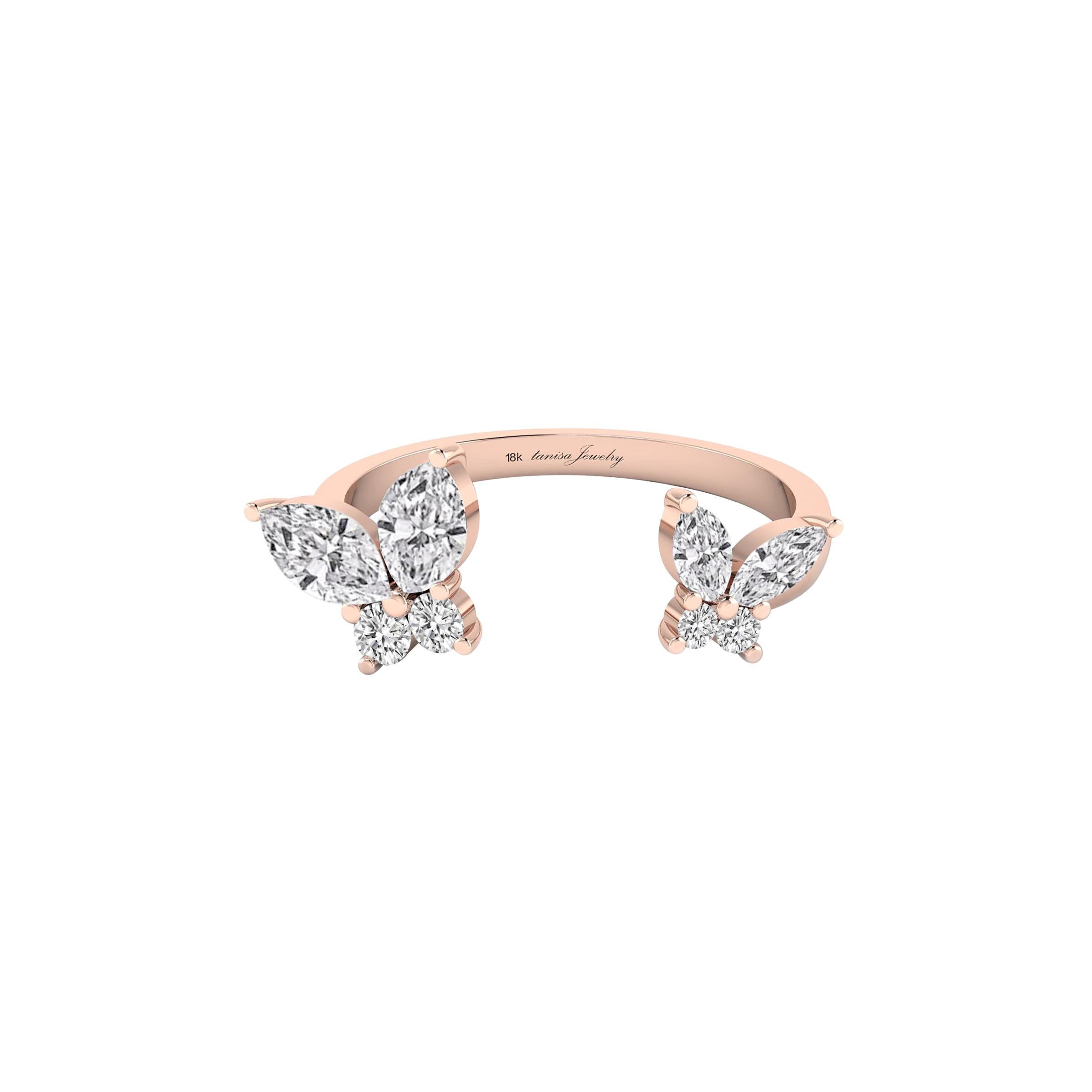 Modern Butterfly Open Ring with Diamond in 18 Karat Rose Gold For Sale