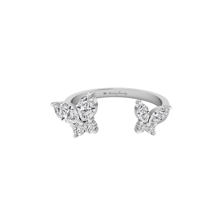 Round Cut Butterfly Open Ring with Diamond in 18 Karat White Gold For Sale