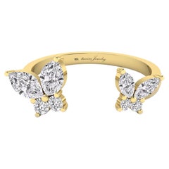 Butterfly Open Ring with Diamond in 18 Karat Yellow Gold