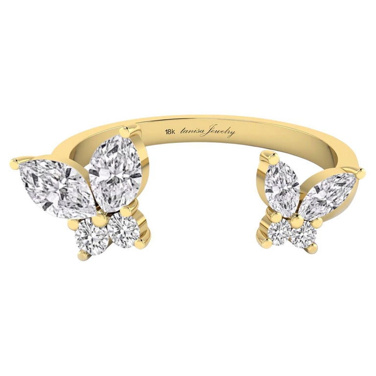 Butterfly Open Ring with Diamond in 18 Karat Yellow Gold For Sale