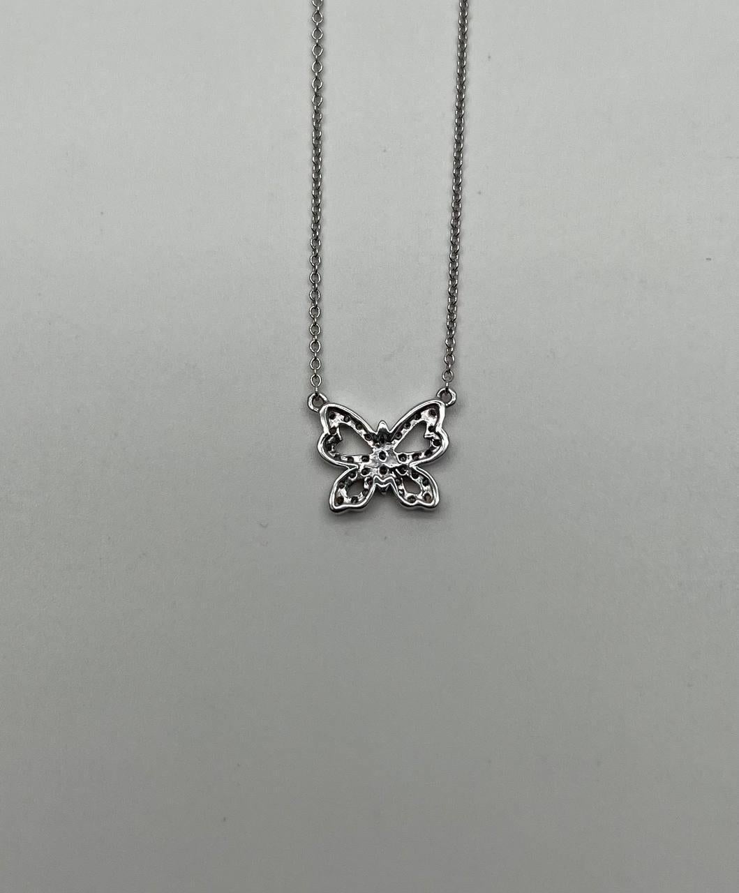 Mariposa Diamantes Engastados Motivo Halo Collar Cadena Colgante Oro Blanco 18K Corte mixto en venta
