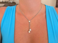 Schmetterling Perle Dangly Drop Halskette 14k Weißgold