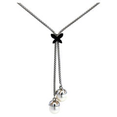 Schmetterling Perle Dangly Drop Halskette 14k Weißgold