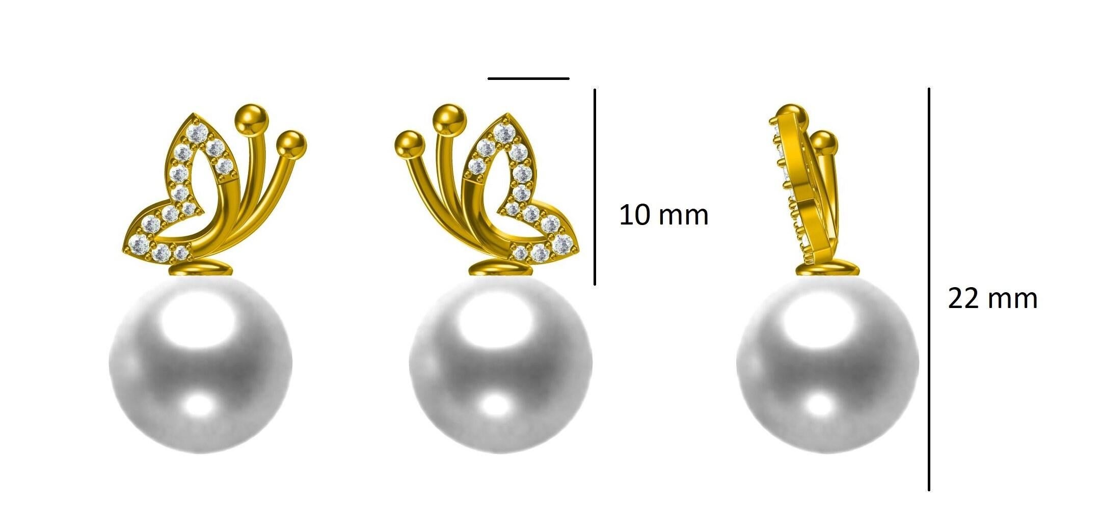 Boucles d'oreilles en or massif 14K avec perle papillon et diamant naturel (certifié) Neuf - En vente à New Delhi, DL