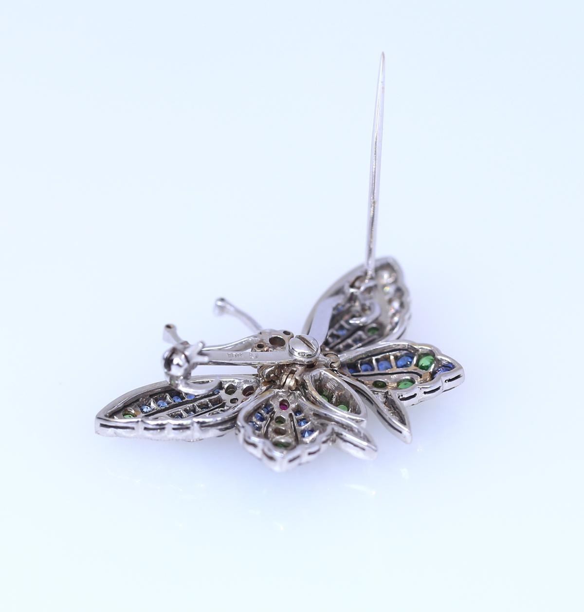 Women's or Men's Butterfly Pendant Brooch Sapphires Emeralds Rubies Diamonds, 1930