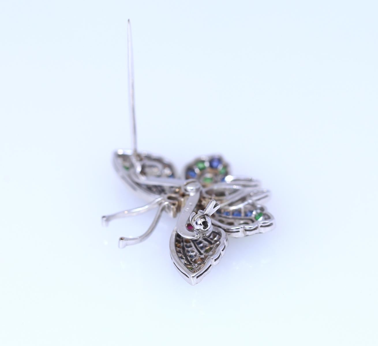 Butterfly Pendant Brooch Sapphires Emeralds Rubies Diamonds, 1930 1
