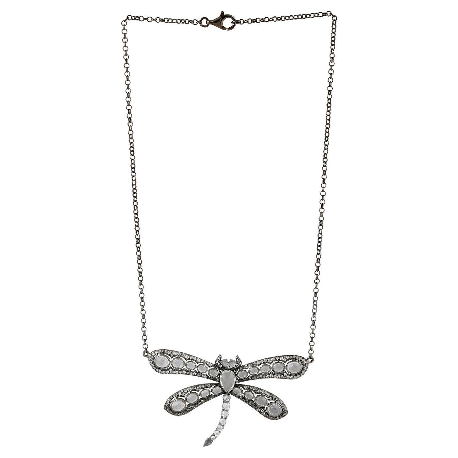 Butterfly Pendant Chain Necklace In Topaz Gemstones Made In Silver For Sale