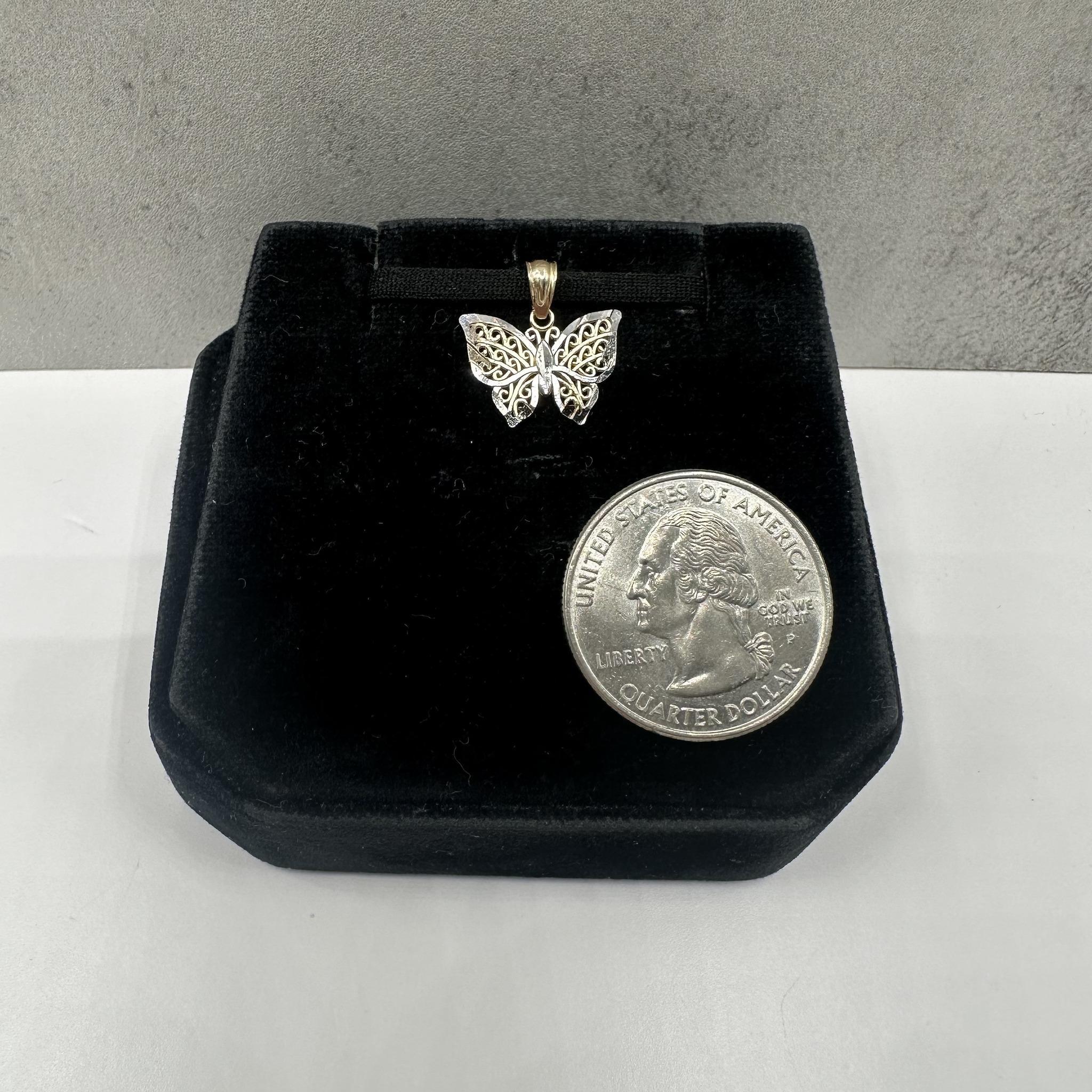 da uomo o donna Ciondolo a forma di farfalla in oro giallo 14kt - Tuffo bianco bicolore, 0,54g, nuovo in vendita
